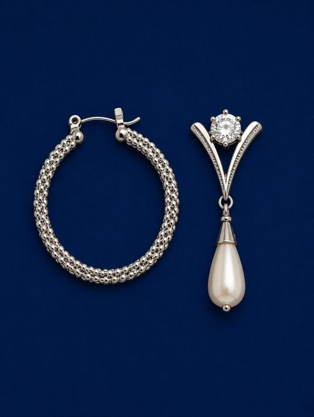 3/$30 VTG Mismatched Silvertone Pearl Drop Hoop Earrings